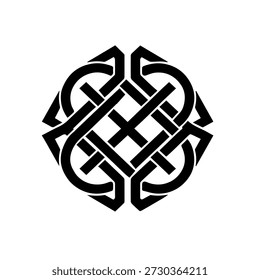 Intricate Celtic Knot Inspired Abstract Geometric Symbol in Black and White, Representing Connection and Eternity