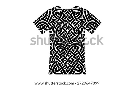 Intricate Celtic knotwork pattern design for a t-shirt, showcasing complex interlaced lines and ornate artistry.