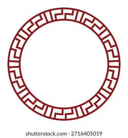 Marco circular chino intrincado con patrones geométricos rojos, perfecto para proyectos de decoración y arte.