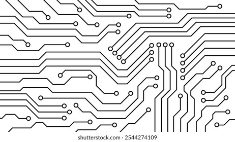 Plano de fundo intrincado do vetor da placa de circuito. Ideal para projetos de tecnologia futuristas, mostrando conectividade e caminhos eletrônicos.