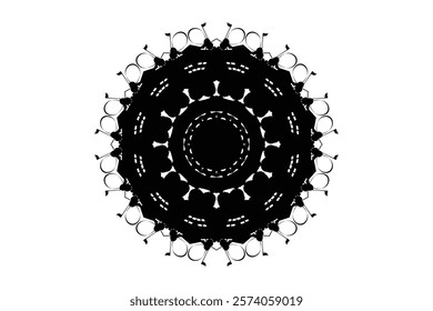 Intricate Circular Black and White Mandala Set Against a Crisp White Background	
