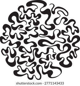 Intricate circular design with curvy black lines on white background. Abstract labyrinthine ornament for graphic art.