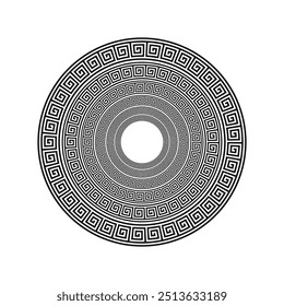 Intricate circular Egyptian-inspired design featuring repetitive geometric patterns and a central spiral motif.