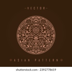 Intricate Circular Floral Asian Pattern in Monochrome
