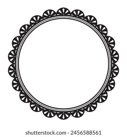 Intricate Circular Frame Border Decorated With Symmetrical Scalloped Lace Pattern Design