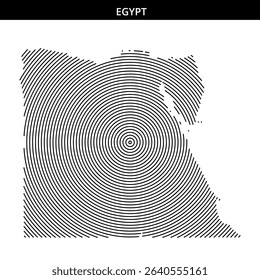 Intricate circular lines form a map outline of Egypt.