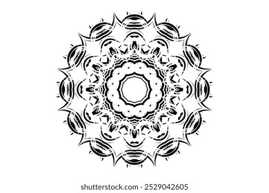 Intricate circular mandala drawing in monochrome, showcasing geometric patterns and artistic flair