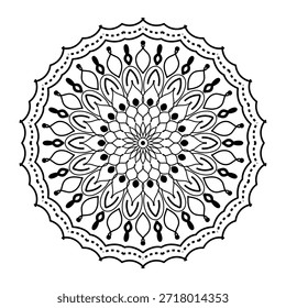 Kompliziertes kreisförmiges Mandala-Muster. Schwarz-Weiß-Vektorgrafik für Malbuch oder dekorative Kunst