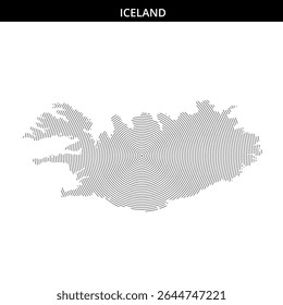 Intricate circular patterns flow to depict the shape of Iceland.