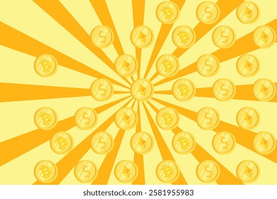 The intricate coin pattern on a vanilla yellow spiral background paints a bright visual. with editable Eps 10 files