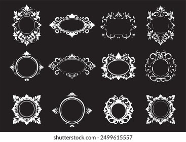 Intricate Collection of Twelve Vintage Floral Frames with Elegant Designs For Cards, Posters, Brochures, and Backgrounds