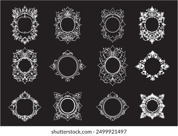 Intricate Collection of Twelve Vintage Ornamental Frames on Black Blackground For Different Type of Posters, Cards, and Backgrounds