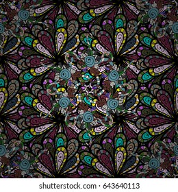 Intricate colored Arabesque with on a blue background. Vector abstract stylized colored mandala.