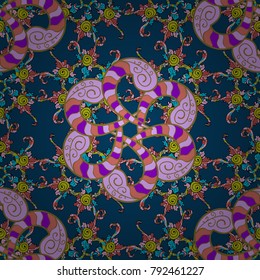 Intricate colored Arabesque with on a blue, neutral and pink colors. Vector abstract stylized colored mandala.