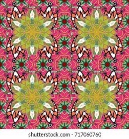 Intricate colored Arabesque with on a green, orange and black colors. Vector abstract stylized colored mandala.