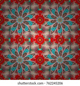 Intricate colored Arabesque with on a neutral, red and brown colors. Vector abstract stylized colored mandala.