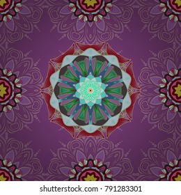 Intricate colored Arabesque with on a purple, neutral and beige colors. Vector abstract stylized colored mandala.