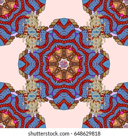 Intricate colored Arabesque with on a red background. Vector abstract stylized colored mandala.