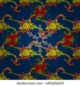 Intricate colored Arabesque with on a yellow, blue and black colors. Vector abstract stylized colored mandala.