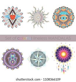 Intricate colorful mandalas in pastel colors designed for usage in any decorative form.