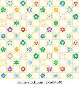 Intricate colorful vector pattern of flowers with a touch of retro