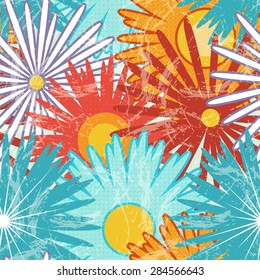 Intricate colorful vector pattern of flowers with a touch of retro