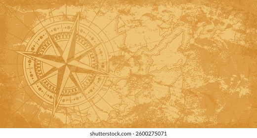 An intricate compass rests on a weathered map highlighting its vintage aesthetic. Muted colors and aged textures add character and an adventurous feel to the artwork.