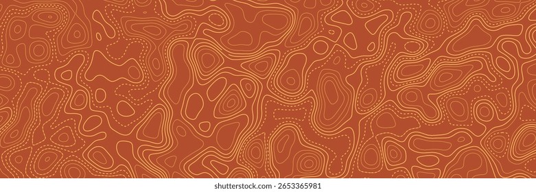 Linhas de contorno intrincadas criam um padrão abstrato impressionante em um fundo marrom-avermelhado quente