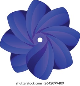 An intricate and cool abstract circular design featuring interlocking blue and purple petal-like shapes with gradient shading, creating a dynamic swirling pattern,