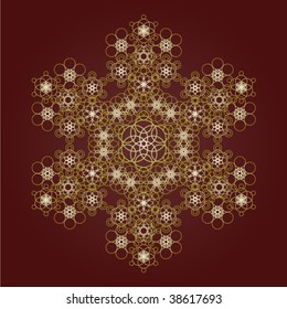 Intricate copper vector snowflake made of smaller flakes