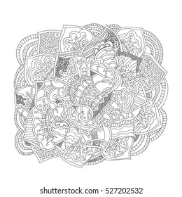 Intricate crown pattern. Abstract lines, circles and waves. Freehand sketch. Clear outline. 