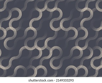 Intricate Curved Lines Vector Overlay Circles Seamless Pattern Retro Abstract Background. Aesthetic Old Fashioned 50s 60s 70s Weaving Structure Repetitive Wallpaper. Modern Art Ornament Graphic Design