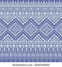 Intricate dark blue pixel pattern with traditional Thai diamond shapes. Great for fabric design, cultural backgrounds, and vintage digital work.