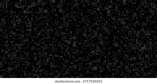 Intricate dark grey digital pattern featuring a dense mosaic of small pixelated squares and abstract geometric shapes on a black background creating a complex technical noise texture