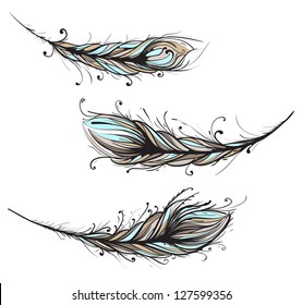 Intricate Decorative Feathers Illustration. Ornate Feathers Illustration EPS8.