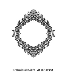Intrincado design de quadro decorativo com padrões florais ornamentados e redemoinhos perfeitos para projetos artísticos