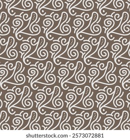 Intricate decorative pattern featuring white swirls and curls on a brown background. Perfect for design projects, backgrounds, and crafting.