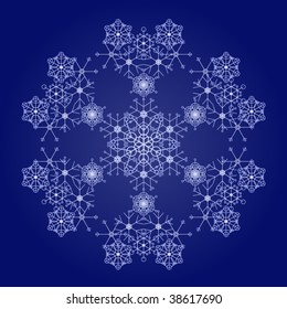 Intricate deep blue vector snowflake made of smaller flakes