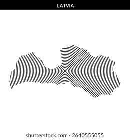Intricate design of Latvia's outline created with swirling lines.