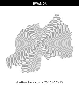 Intricate design showcases Rwanda's outline using circular patterns.
