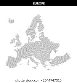 Intricate design showcasing Europe outlined with concentric lines.