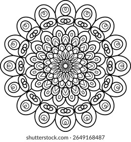 Intrincado e detalhado preto e branco mandala arte, perfeito para meditação, relaxamento e projetos criativos. Um design espiritual simétrico para vários usos