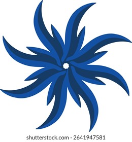 An intricate and dynamic abstract symmetrical circular design featuring interlocking blue flame-like or petal shapes with gradient shading