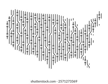 Intricate Electronic Circuit Board Forming the Map of the Usa, Symbolizing Digital Technology, Innovation, and the Interconnected Nature of Modern America.