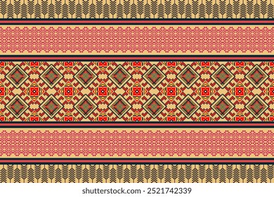 Intricate ethnic geometric pattern with bold red and black accents on a beige background, perfect for fabric, crafts, and digital designs inspired by traditional motifs