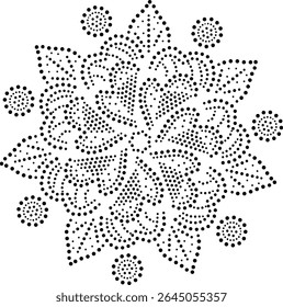 Intricate Ethnic Vintage Multilayered Flat Floral Mandala Design Element. Asian Retro Floral Design showing central flower with leaves radiating out from it's sides giving appearance of floral bouquet