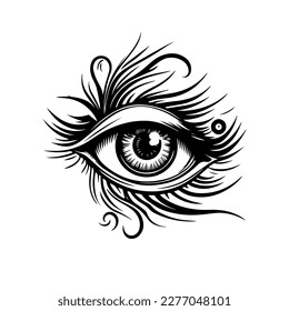 intricate eye tattoo concept, expertly crafted in detailed line art by a skilled illustrator