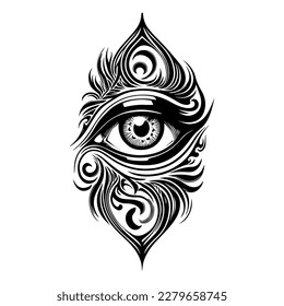 intricate eye tattoo concept, expertly crafted in detailed line art 