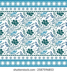 intricate floral all over print design with arabic ornament border for fabric graphics
