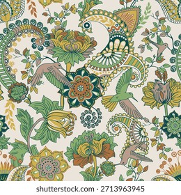 Intricate Floral Bird Pattern Background
